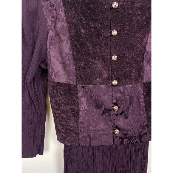 Miss Dorby Vintage 90s Purple Maxi Dress Floral Brocade Patchwork Size 12 Church - Picture 6 of 9